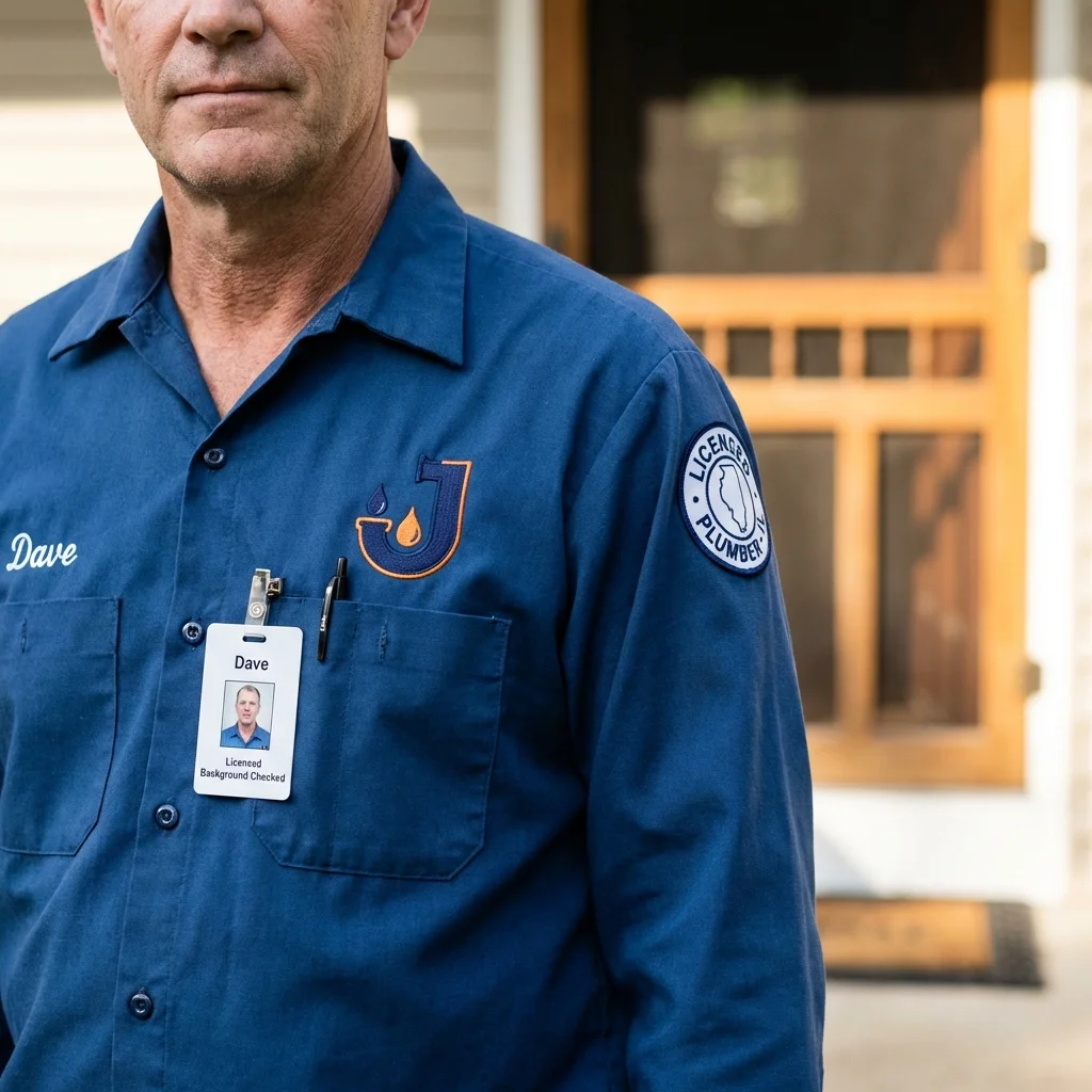 Licensed plumber showing ID badge in Rockton, IL