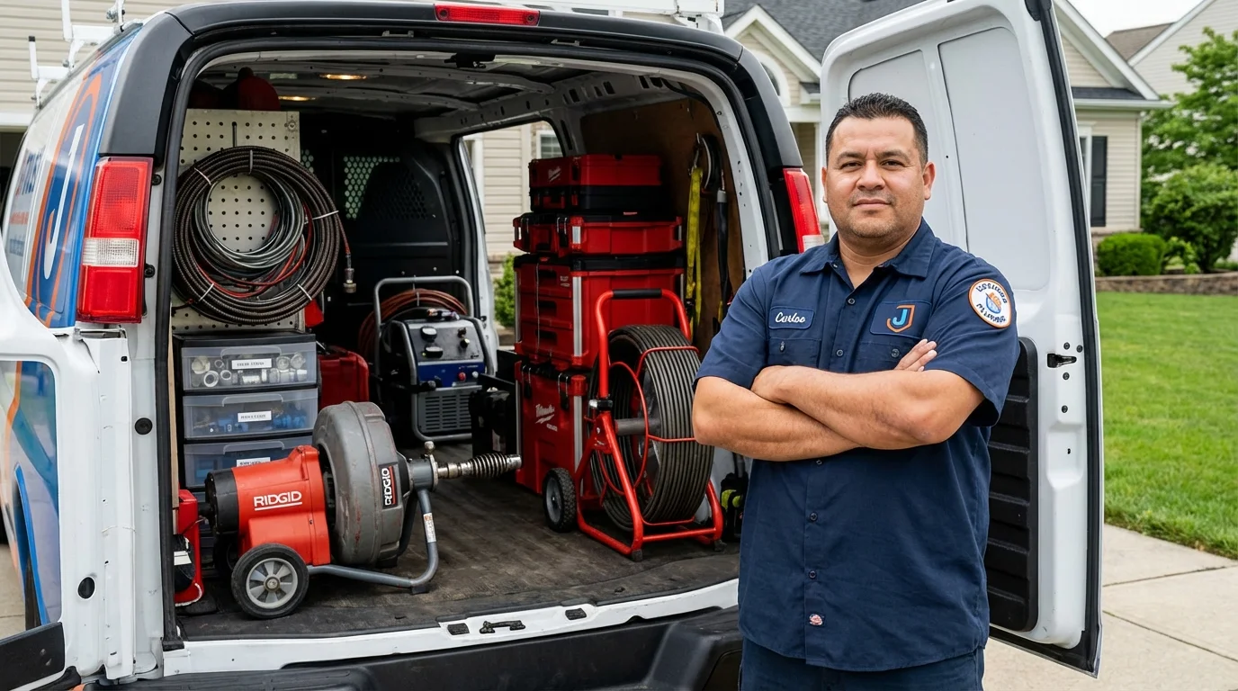 Professional drain cleaning equipment and Johns Plumbing LLC plumber in Rockton