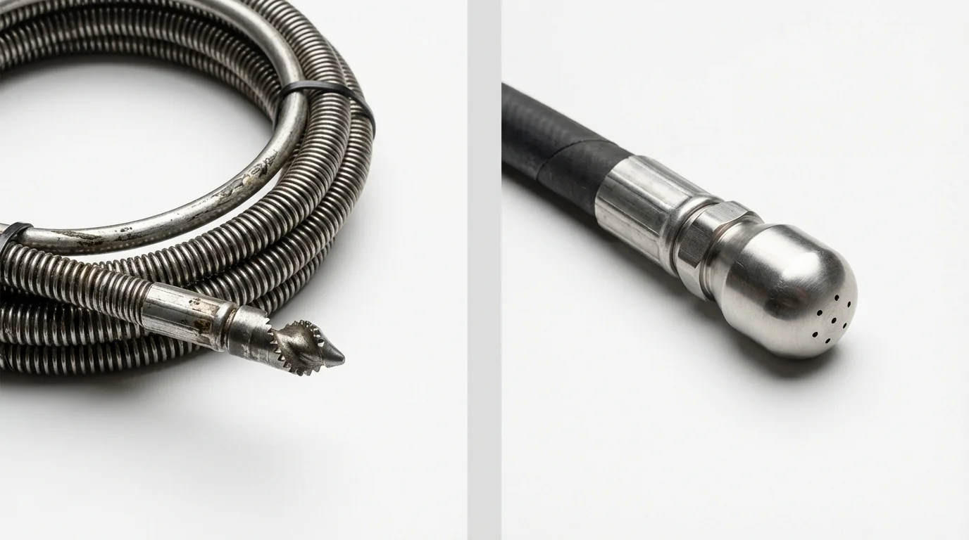 Drain snake cable and hydro jetting nozzle used for drain cleaning in Rockton, IL