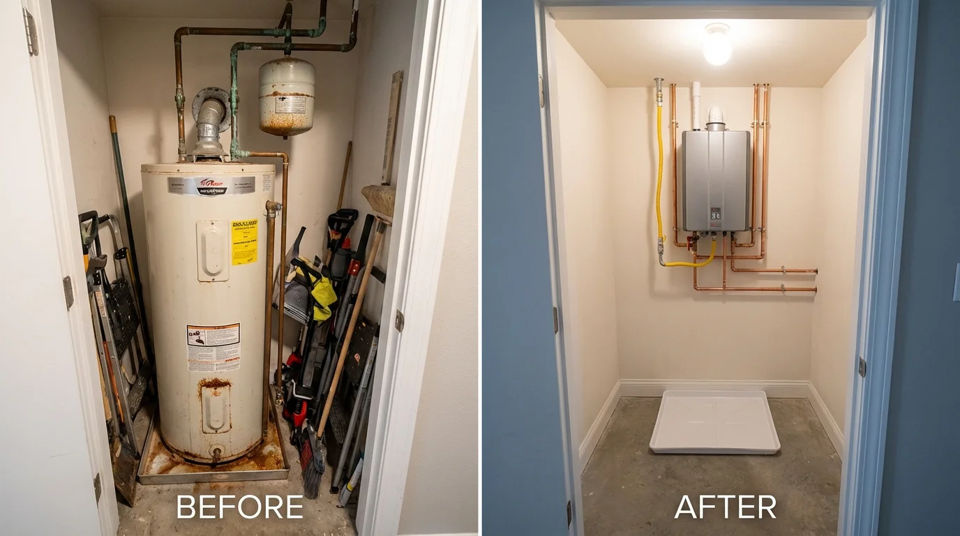 Tank water heater versus wall-mounted tankless unit comparison for Rockton, IL homeowners