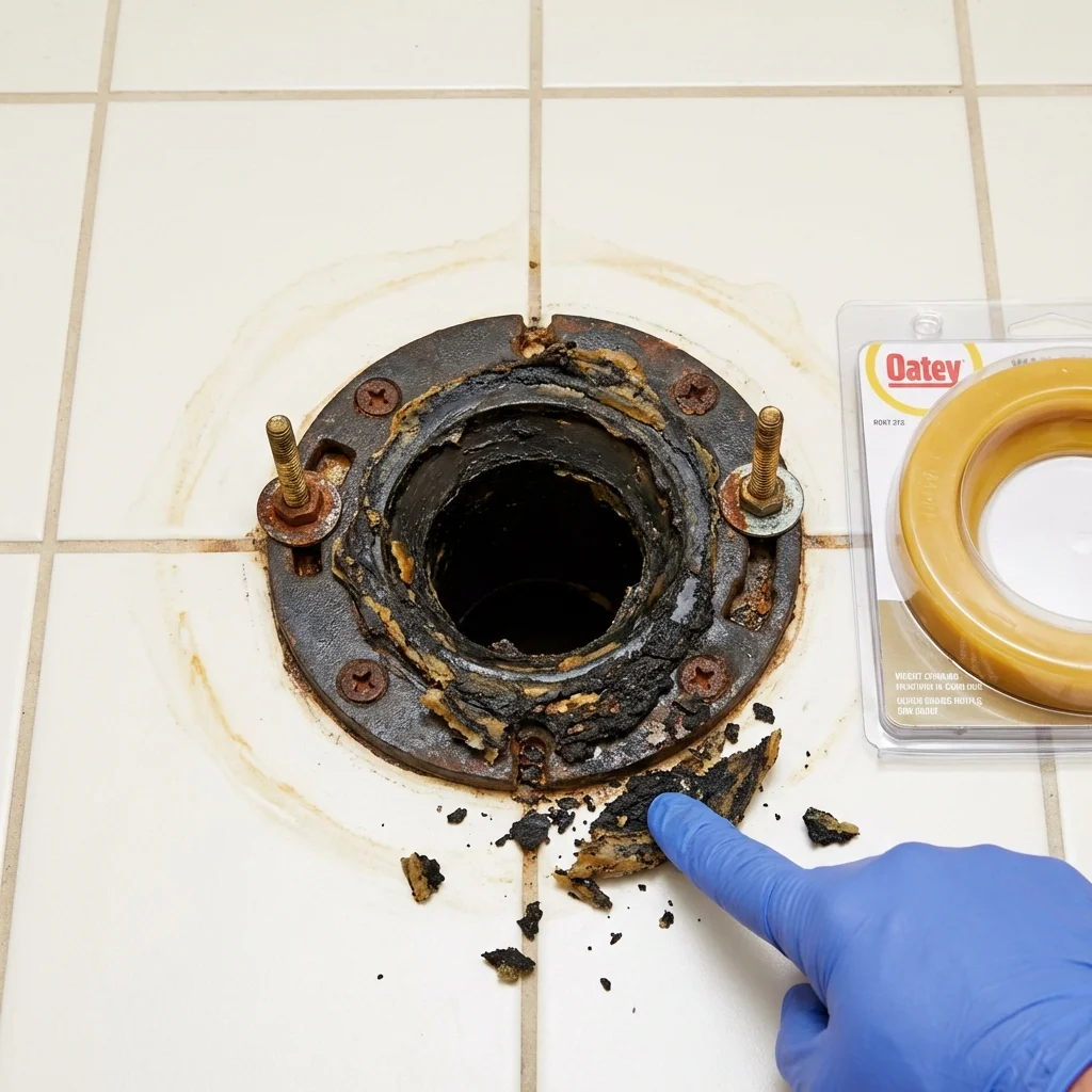 Failed wax ring showing water seepage at the base of a toilet in a Rockton, IL home